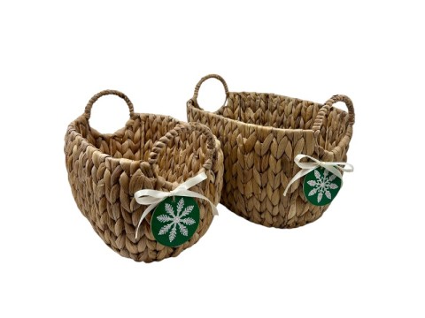 Premium Oval Water Hyacinth Havana- Weaving Baskets with Handles